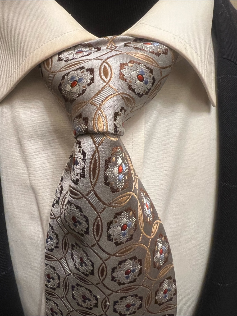 ERMENEGILDA ZEGNA Silk Silver-Brown Patterned Men's Tie -